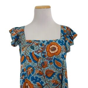 House Of Harlow 1960 Boho Floral Maxi Dress Flutter Sleeve Womens XS Blue Pocket